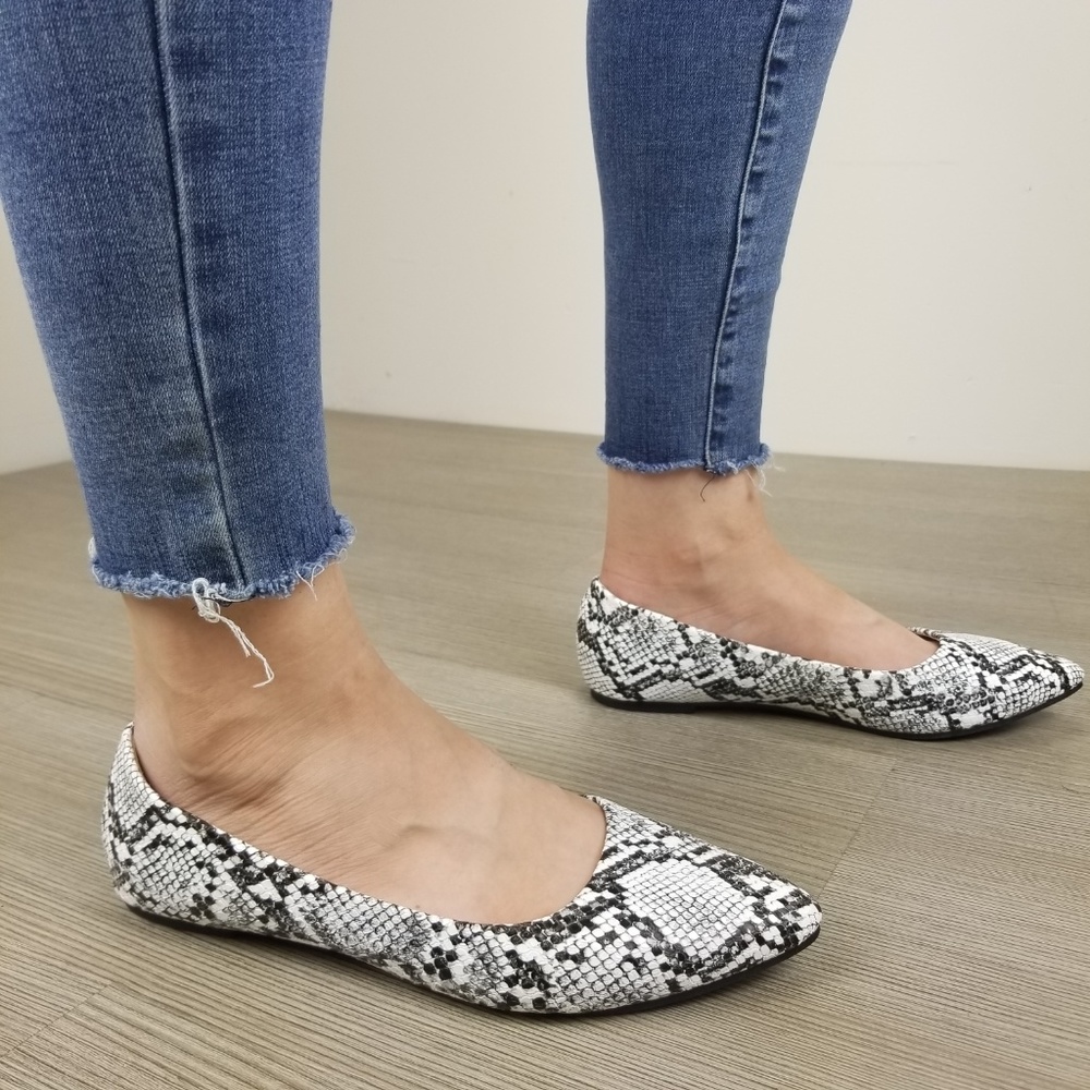 Python Snake Print Pointy Toe Flat Shoes-c1 - Picture 2 of 6
